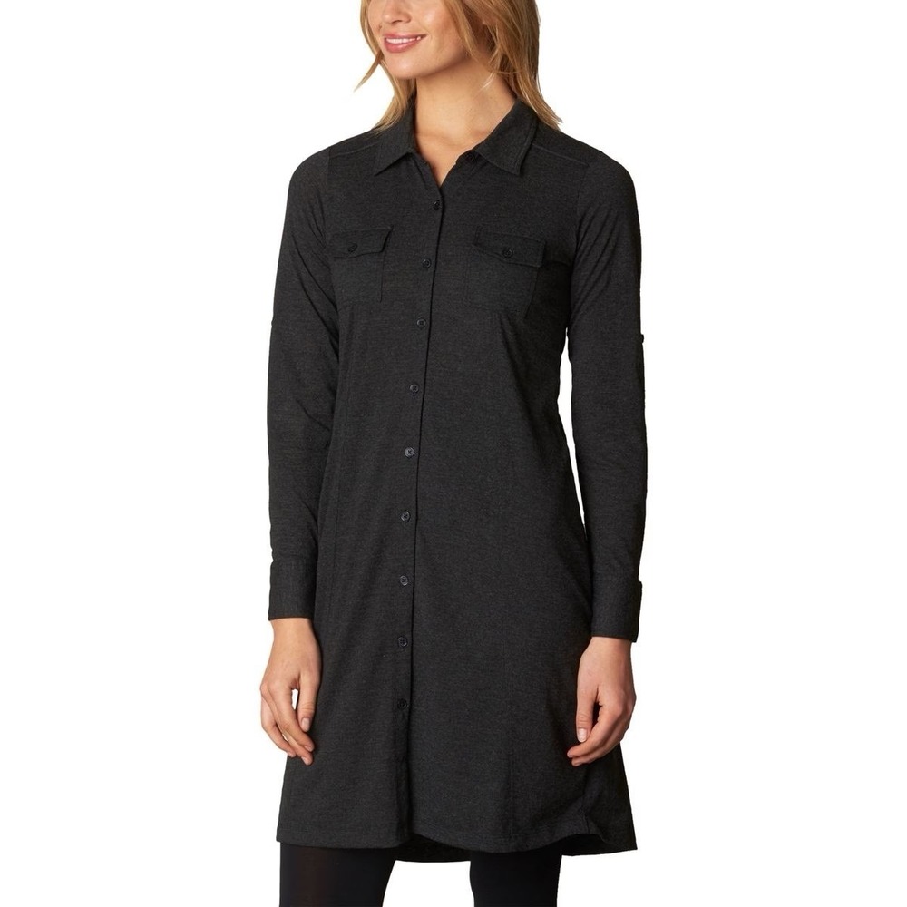PrAna Besha Women's M Dark Gray Wool Blend Button Long Sleeve Collar Shirt Dress - Picture 1 of 6